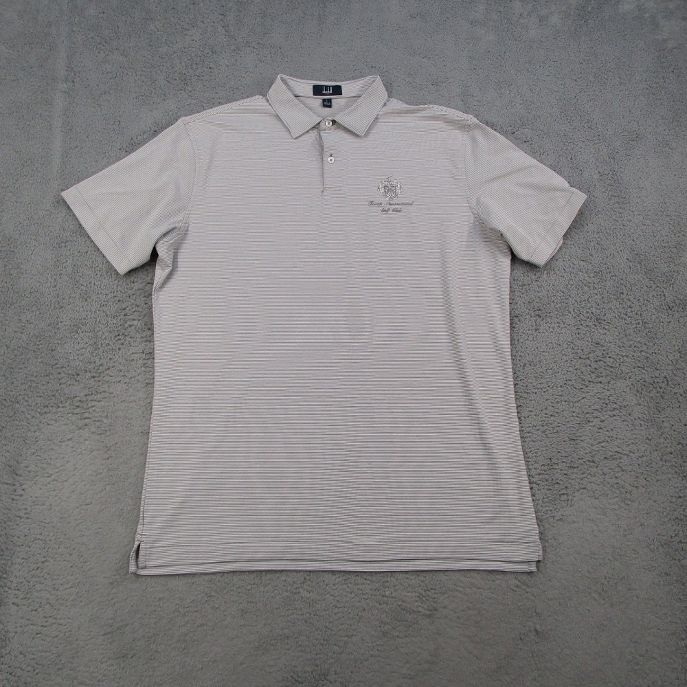 Dunhill Links Mens Large Grey Striped Trump International Golf Club Polo Shirt